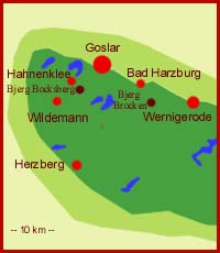 Kort over Harzen